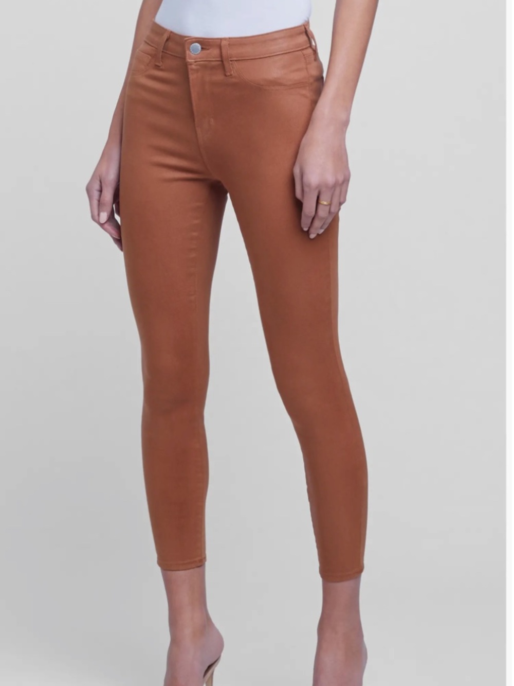 L'AGENCE Margot High Rise Skinny Jeans Java Coated Brown Size 28 Style 2254LMDC